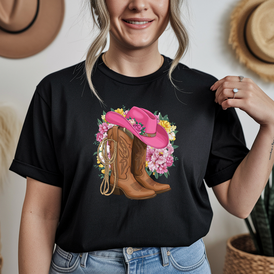 BLACK UNISEX COWGIRL W/PINK HAT