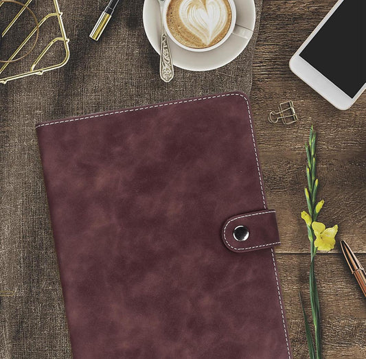 Custom Front Cover Engraved A5 PU Leather Binder 6-Ring Notebook Binder with Refill Paper, Sticky Notes.