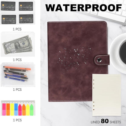 Custom Front Cover Engraved A5 PU Leather Binder 6-Ring Notebook Binder with Refill Paper, Sticky Notes.