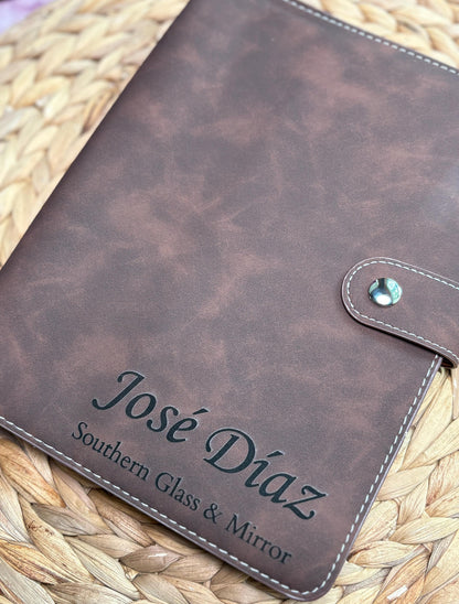 Custom Front Cover Engraved A5 PU Leather Binder 6-Ring Notebook Binder with Refill Paper, Sticky Notes.