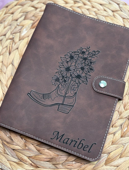 Custom Front Cover Engraved A5 PU Leather Binder 6-Ring Notebook Binder with Refill Paper, Sticky Notes.